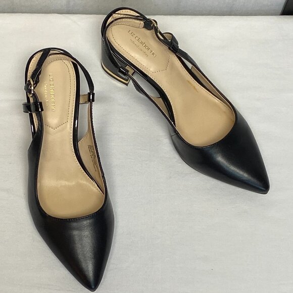 Liz Claiborne Pointed Closed Toe Chunky Low Heel Slingback Pumps LC Bay Black - Picture 8 of 13